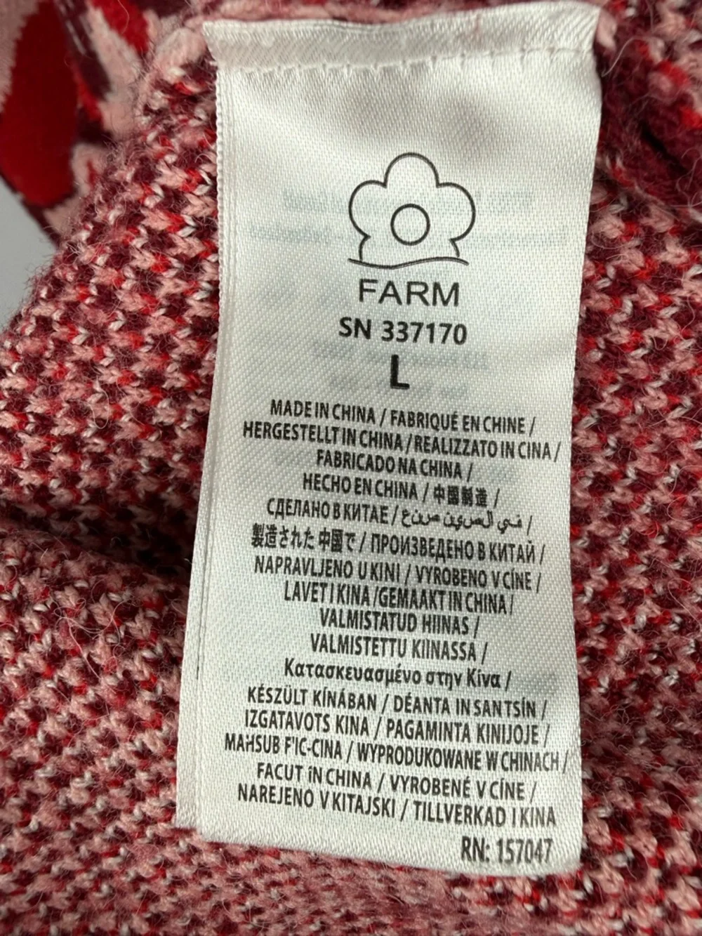 Farm Rio x Nuuly Flower Knit Mini Dress Red Pink Puff Sleeve L EUC $230 - Picture 8 of 8